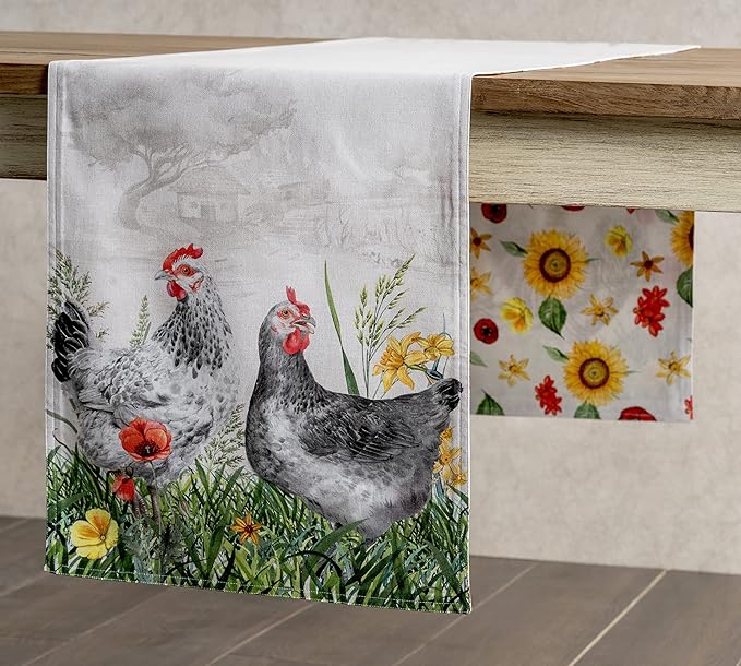 Maison d' Hermine Table runner 100% Cotton Double Layer Table Runners 72 inches long Decorative for Home Kitchen Dining Party Baby Shower Wedding Bridal Shower Spring Summer (Basse Cour, 14.50" x 72")