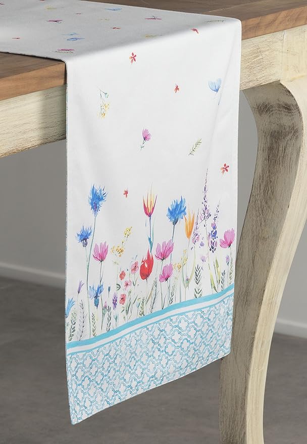 Maison d' Hermine Table Runner 100% Cotton Double Layer Table Runners 108 inches Long Decorative for Home Kitchen Dining Party Wedding Bridal Shower Spring Summer (Flower in The Field, 14.50" x 108")
