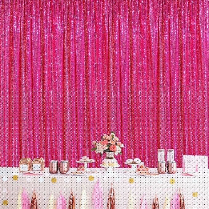 Party Backdrop Curtain 2ftx8ft Hot Pink Backdrop Drapes Curtains Panels with Rod Pockets 6 Pieces Sequin Fabric Flamingo Party Decor