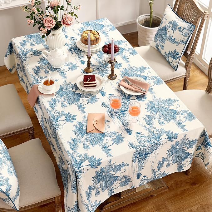 patdrea Designer Vintage Cyan Tablecloth for Rectangle Table,Linen Ancient Castle and Manor Pattern Tablecloths,Table Cover Decor for Kitchen Dining Christmas,Thanksgiving,63"x87"-Lucerne a