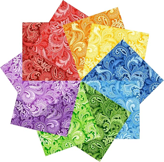 8"x 8" 50 PCS 100% Cotton Floral Fabric Squares Bundles Quilting Supplies for Sewing DIY & Quilt Beginners— Paisley