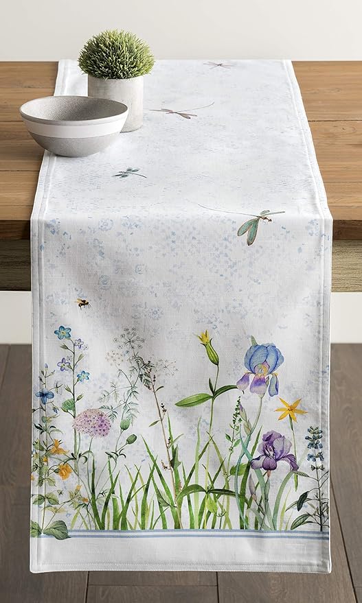 Maison d' Hermine Table Runner 100% Cotton Double Layer Table Runners 72 inches Long Decorative for Home Kitchen Dining Party Wedding Bridal Shower Spring Summer (Fleurs De Mai, 14.50" x 72")