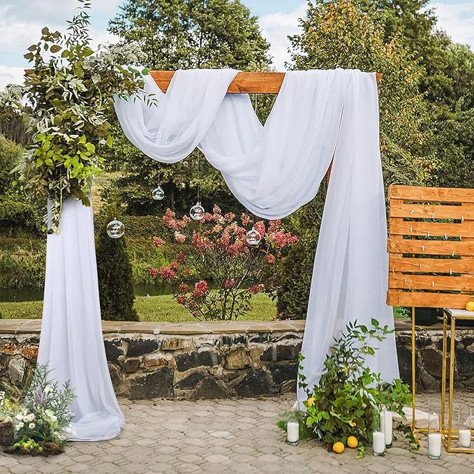 4 Panels Wedding Arch Draping Fabric White Sheer Backdrop Curtain Arch Drape for Wedding Ceremony Reception,Bridal Shower Party Decorations 28" X 19ft