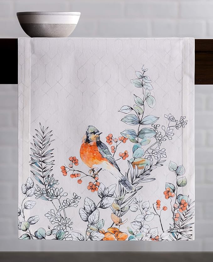 Maison d' Hermine Table Runner 100% Cotton Single Layer Table Runners 60 inches Long for Thanksgiving Christmas Decorations Home Kitchen Dining Party Wedding (Whitish Shabby Chique, 14.5" x 60")