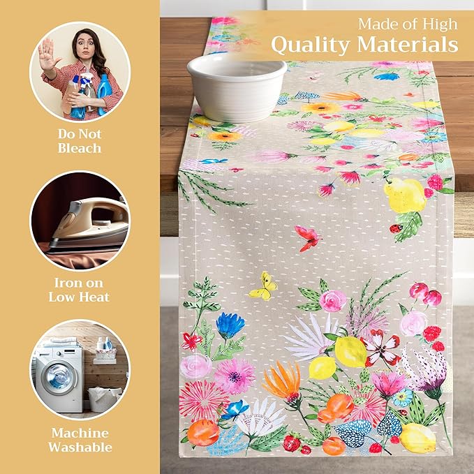 Maison d' Hermine Table Runner 100% Cotton Single Layer Table Runners 108 inches Long Decorative for Home Kitchen Dining Party Wedding Bridal Shower Spring Summer (Jardin D'Ete - Fog, 14.50" x 108")