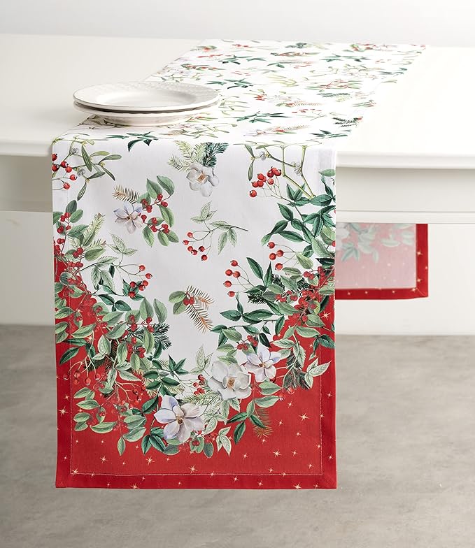Maison d' Hermine Table Runner 100% Cotton Single Layer Table Runners 72 inches Long for Thanksgiving Christmas Decorations Home Kitchen Dining Party Wedding (Noel, 14.5" x 72")