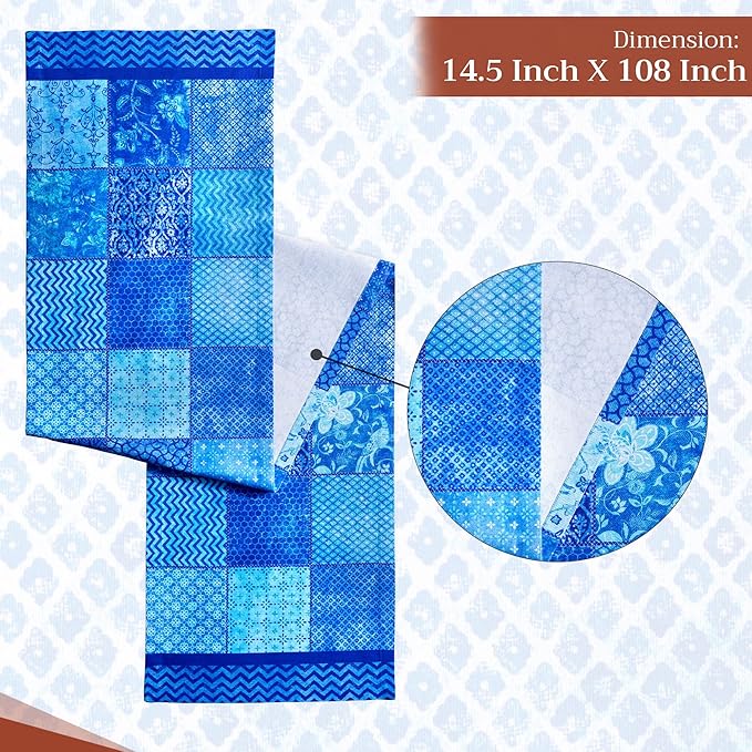 Maison d' Hermine Table Runner 100% Cotton Single Layer Table Runners 108 inches Long Decorative for Home Kitchen Dining Party Wedding Bridal Shower Spring Summer (Indigo Love, 14.50" x 108")