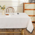 MYSKY HOME Table Cloth 60x102 in Rectangle Table, Cotton Tassel Linen Look Waterproof Tablecloths Farmhouse Tablecloth, Wrinkle Free Table Cover with Black Tassels for Kitchen Dining, Party