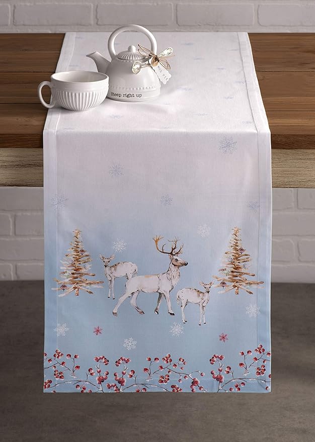 Maison d' Hermine Table Runner 100% Cotton Single Layer Table Runners 108 inches Long for Thanksgiving Christmas Decorations Home Kitchen Dining Party Wedding (Fairy Tale Forest, 14.5" x 108")