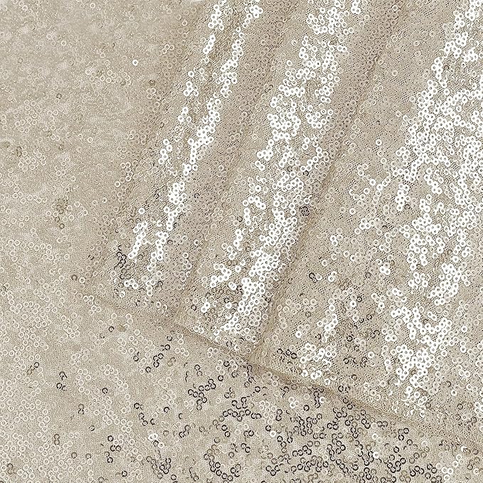OQSQ Champagne Sequin Tablecloth 50x80 inch, Glitter Drape Table Cloth, Sparkle Sequence Table Overlays for Thanksgiving Day Wedding Birthday Party Baby Bridal Shower