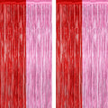 2 Pack Backdrop Curtains, 3.28 Feet x 7.05 Feet Red Pink Backdrop, Metallic Fringe Curtains Tinsel Backdrop Party Streamer, Babie Backdrop Happy Birthday Party Supplies Decorations