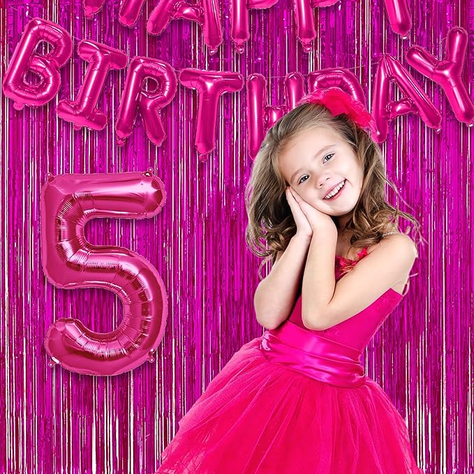 Hot Pink Party Streamers Backdrop - GREATRIL Shiny Fuchsia Tinsel Foil Fringe Curtain for Birthdays/Flamingo/Bachelorette/Galentine/Breast Cancer Awareness Decorations - 3.2ft X 8.2ft - 2 Packs