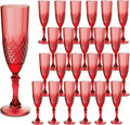 Plastic Champagne Flutes, 24PCS Dark Red Wine Glasses Goblets Cups Reusable Flute, for Christmas Weddings Christmas Bachelor Parties Toasting and Events(24, Dark Red)