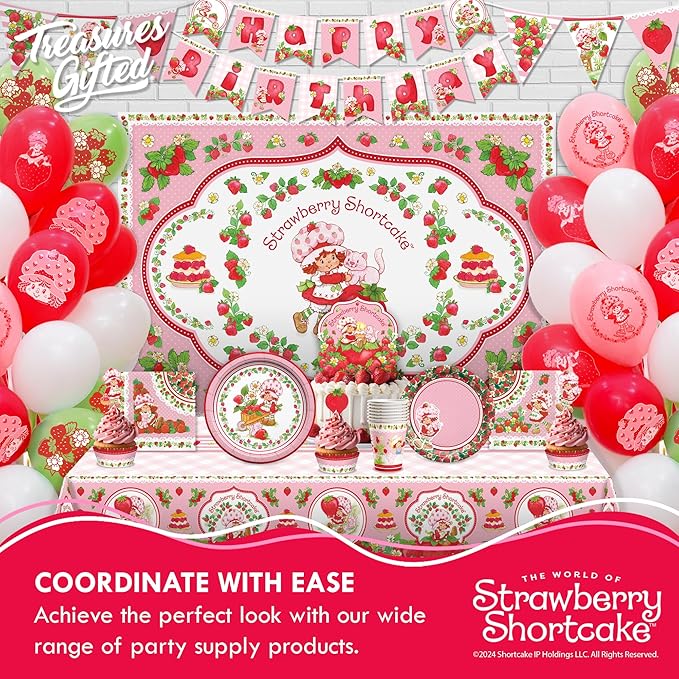 Treasures Gifted Officially Licensed Strawberry Shortcake Cake Decorations - 24 Cupcake Toppers & Wrappers - Strawberry Shortcake Baby Shower Decorations - Birthday Party Supplies