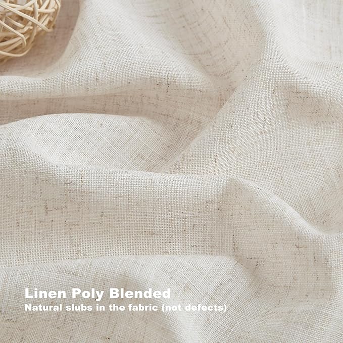 Vision Home Natural Pinch Pleated Semi Sheer Curtains Textured Linen Blended Light Filtering Window Curtains 102 inch for Living Room Bedroom Patio Pinch Pleat Drapes with Hooks 1 Panel 84" Wx102 L