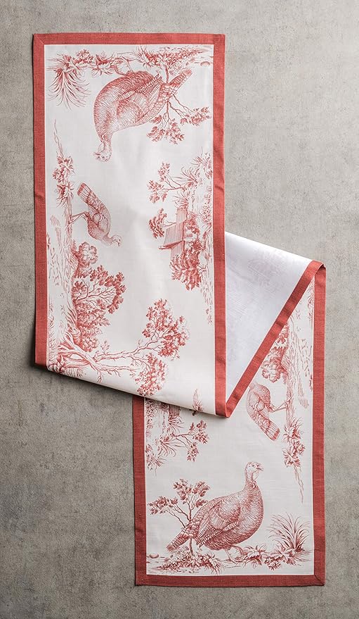 Maison d' Hermine Table Runner 100% Cotton Single Layer Table Runners 36 inches Long for Thanksgiving Christmas Decorations Home Kitchen Dining Party Wedding (Holy Jouy - Red, 14.5" x 36")