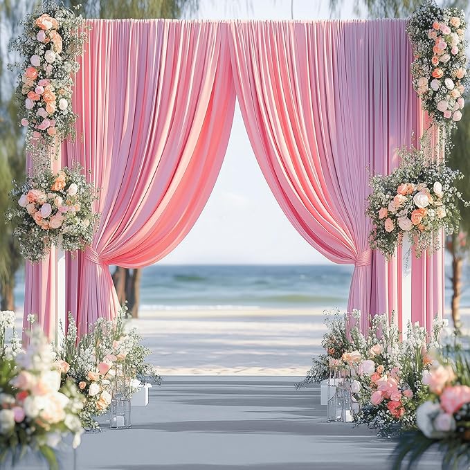 30ftx12ft Wrinkle Free Pink Backdrop Curtain, 6 Panels 12FT Height Pink Wedding Backdrop Drapes, Silky Polyester Back Drop Cloth for Birthday Photography Background Party Backdrop Draping
