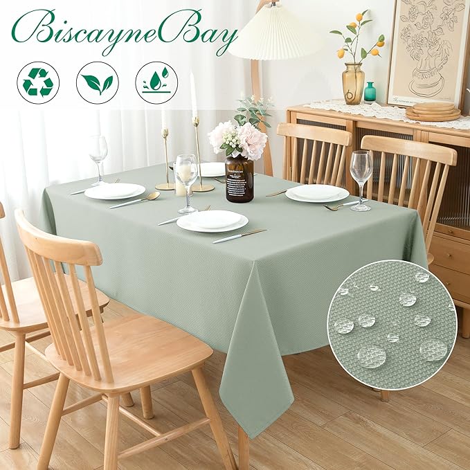 Biscaynebay Square Tablecloth 54x54 Inch-Sage Card Fabric Table Cover-Small Folding Tablecloths Linen Water Resistant Washable for Kitchen Dining Picnic Patio Outdoor Party Restaurant Tables