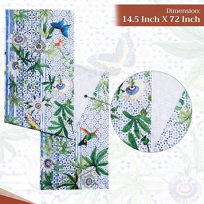 Maison d' Hermine Table runner 100% Cotton Single Layer Table Runners 72 inches long Decorative for Home Kitchen Dining Party Baby Shower Wedding Bridal Shower Spring Summer (Passiflora, 14.50" x 72")