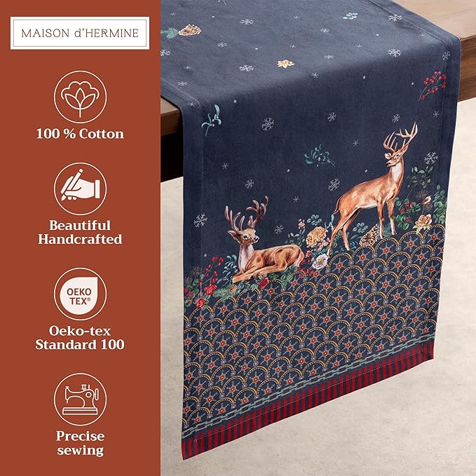 Maison d' Hermine Table Runner 100% Cotton Single Layer Table Runners 72 inches Long for Thanksgiving Christmas Decorations Home Kitchen Dining Party Wedding (Christmas Joy, 14.5" x 72")