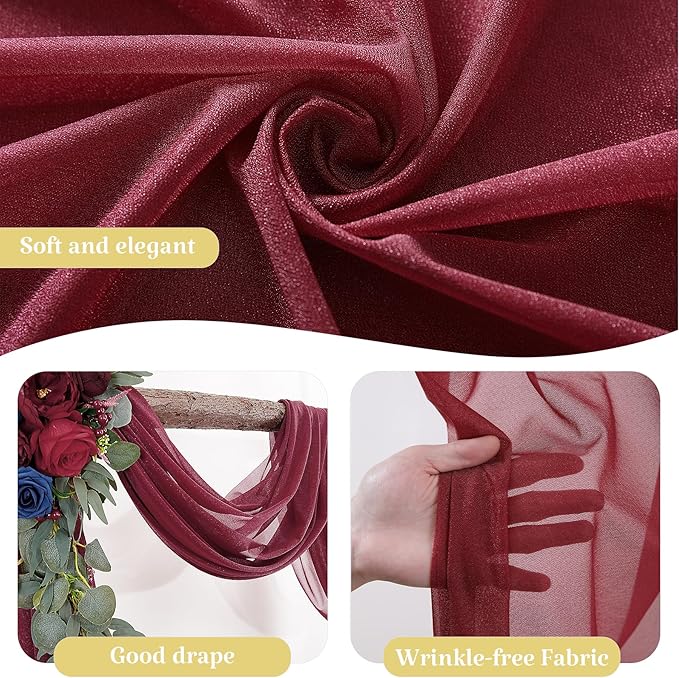 2 Panels Wedding Arch Draping Fabric Burgundy Sheer Backdrop Curtain Arch Drape for Wedding Ceremony Reception,Bridal Shower Party Decorations 28" X 19ft