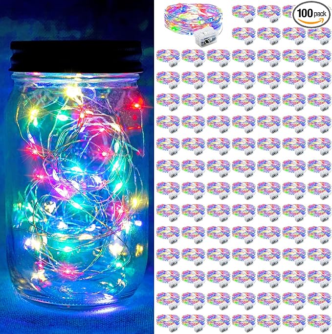 100 Pack Fairy Lights 7Ft 20 LED Twinkle String Lights 3 Modes Battery Operated Waterproof Firefly Starry for Mason Jar Party Wedding Christmas Valentines Day Table Centerpieces,Multicolor