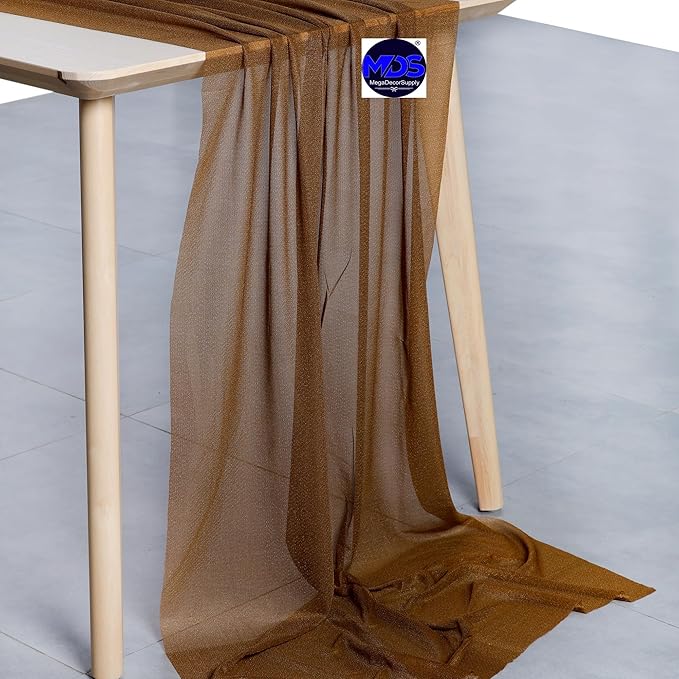 MDS 2 Pack 14ft Chiffon Table Runner 29 x 170 Inches Sheer Wedding Runner Romantic Rustic Table Runner for Wedding Decorations, Birthday Parties, Bridal Shower Party Arch Decor - Mocha