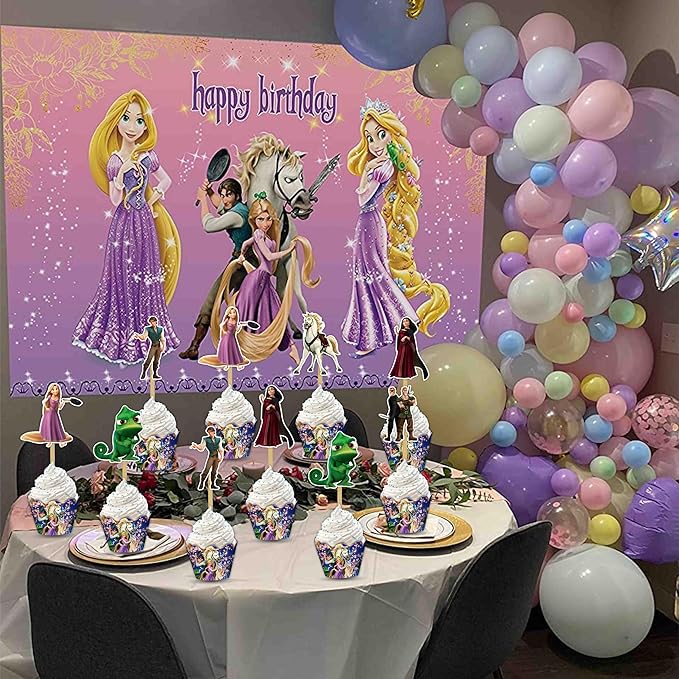 "Rapunzl Cupcake Wrappers – Princess Theme Cupcake Decoration for Birthday Party & Celebration – Tangled Inspired Cupcake Holders for Girls Princess Party Supplies, Dessert Table Décor"