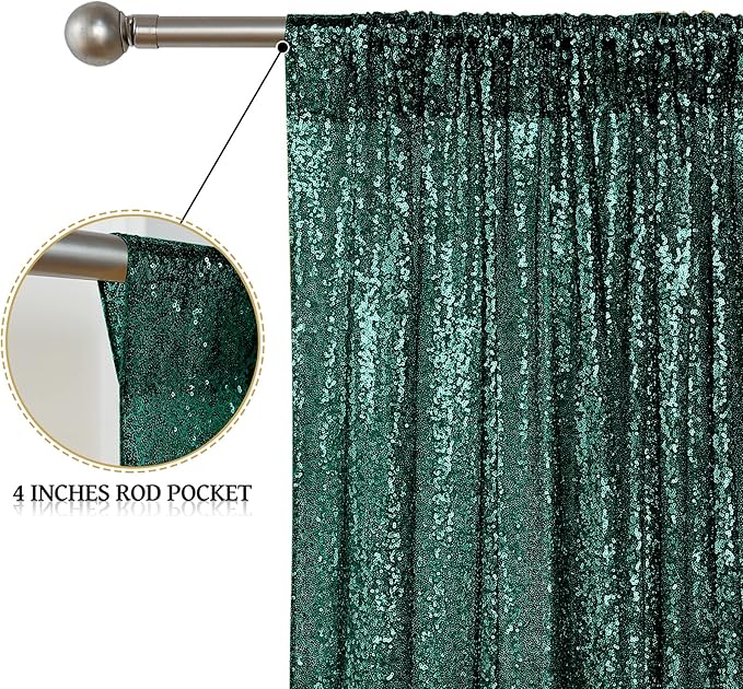 Sugargirl Dark Green Sequin Backdrop Curtain 4 Panels 2FTx8FT Glitter Dark Green Background Drapes Sparkle Photography Backdrop for Party Wedding Birthday Wall Decoration