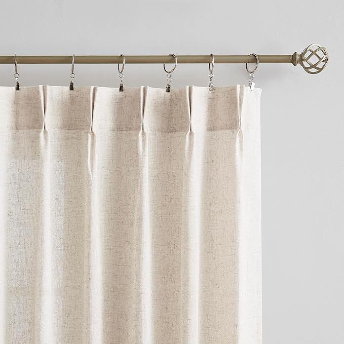 Vision Home Natural Pinch Pleated Semi Sheer Curtains Textured Linen Blended Light Filtering Window Curtains 102 inch for Living Room Bedroom Patio Pinch Pleat Drapes with Hooks 1 Panel 84" Wx102 L