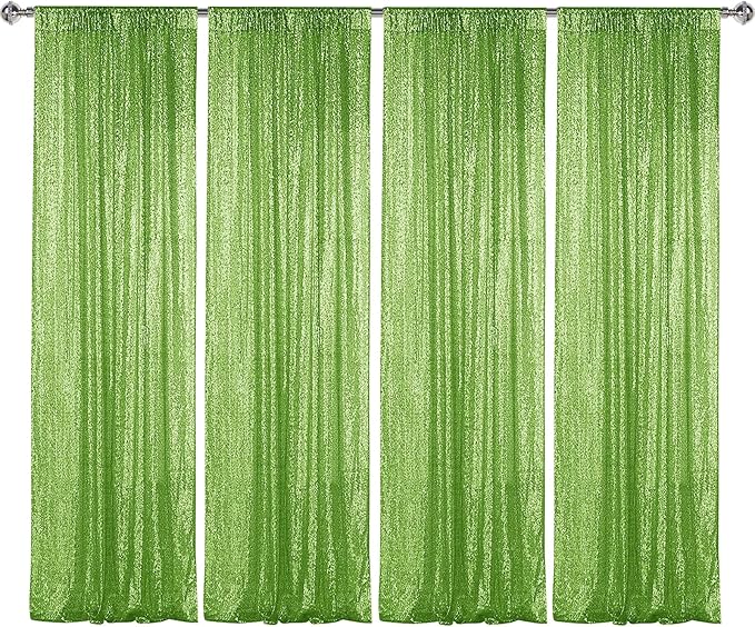 Sugargirl Apple Green Sequin Backdrop Curtain 4 Panels 2FTx8FT Glitter Apple Green Background Drapes Sparkle Photography Backdrop for Party Wedding Birthday Wall Decoration