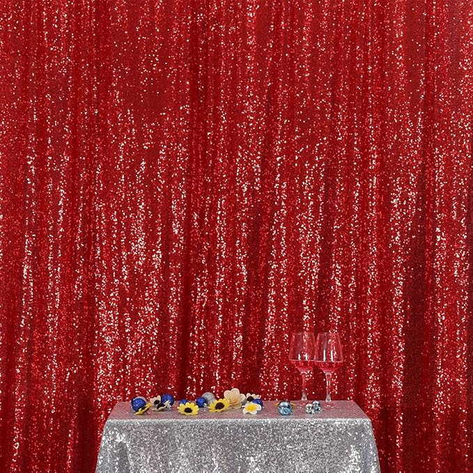 Poise3EHome Red Sequin Backdrop,5FT x 7FT Sequin Photography Backdrop Curtain for Party Decoration