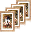 10x14 Picture Frame Set of 4 with Tempered Glass, Rustic Brown Frame Display 8x12 Pictures with Mat or 10 x 14 Without Mat, Wooden Photo Frames for Wall Mounting