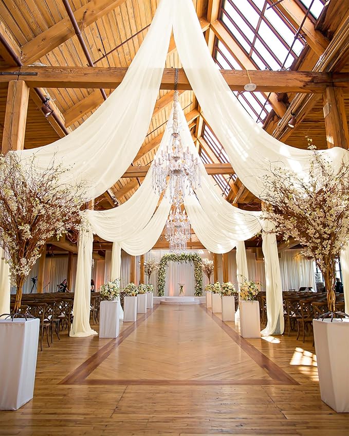 6 Panels Ivory Ceiling Drapes for Wedding, 5ftx10ft Ceiling Drapes Cheesecloth Sheer Fabric Curtain Wedding Arch Draping Fabric Romantic Ceiling Decorations for Wedding Party Ceremony Stage