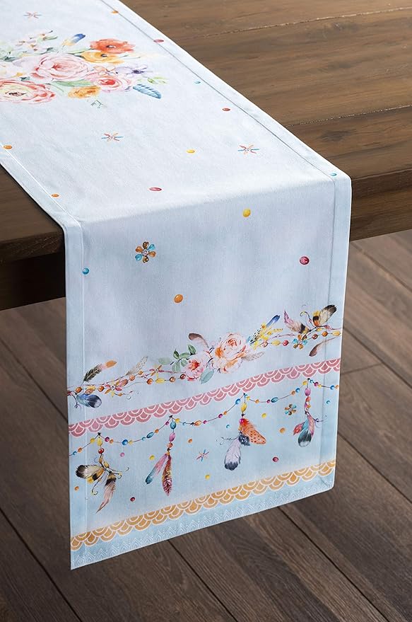 Maison d' Hermine Table Runner 100% Cotton Single Layer Table Runners 108 inches Long Decorative for Home Kitchen Dining Party Baby Shower Wedding Bridal Shower Spring Summer (Ibiza, 14.50" x 108")