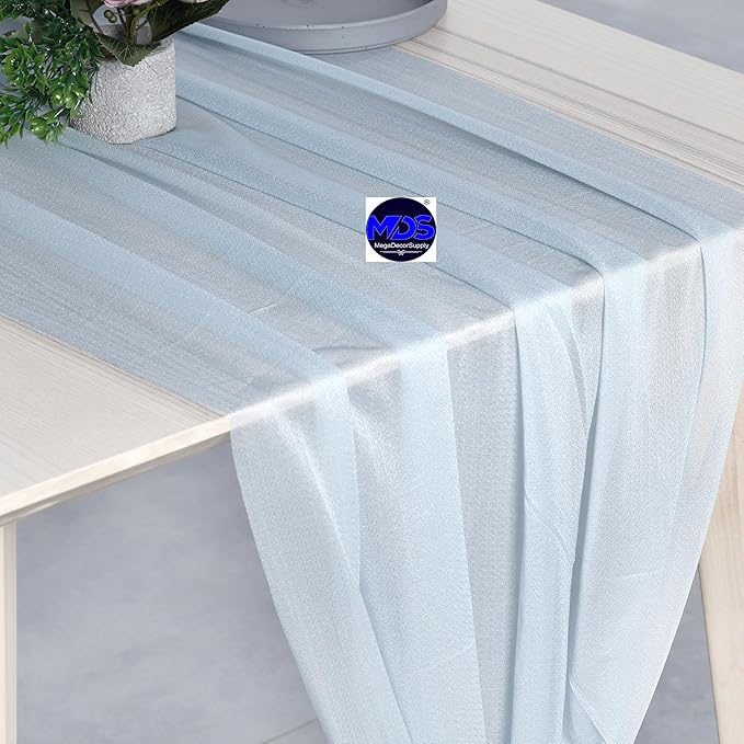 MDS 2 Pack 10ft Chiffon Table Runner 29 x 120 Inches Sheer Wedding Runner Romantic Rustic Table Runner for Wedding Decorations, Birthday Parties, Bridal Shower Party Arch Decor - Baby Blue