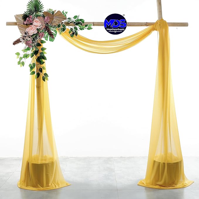 MDS Halloween Chiffon Draping Fabric - 1 Panel, 30" Wide x 50ft Long - Sheer Spooky Arbor & Canopy Drapery for Haunted House Backdrops, Party Ceilings, DIY Costumes & Themed Events - Gold
