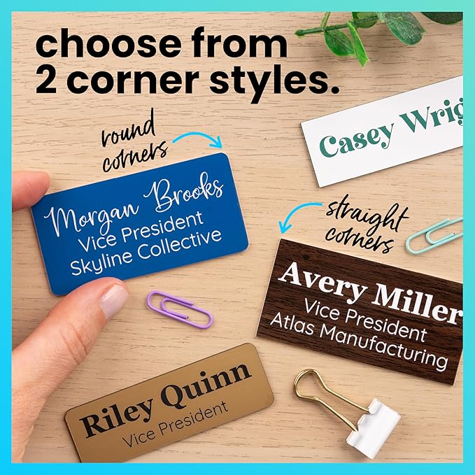 ExcelMark Custom Name Tag - Engraved Name Badge with Pin or Magnetic Backing, 16 Colors, 6 Fonts, and 2 Sizes to Choose from (White w/Pine Green Letters, 1.5"x 3")