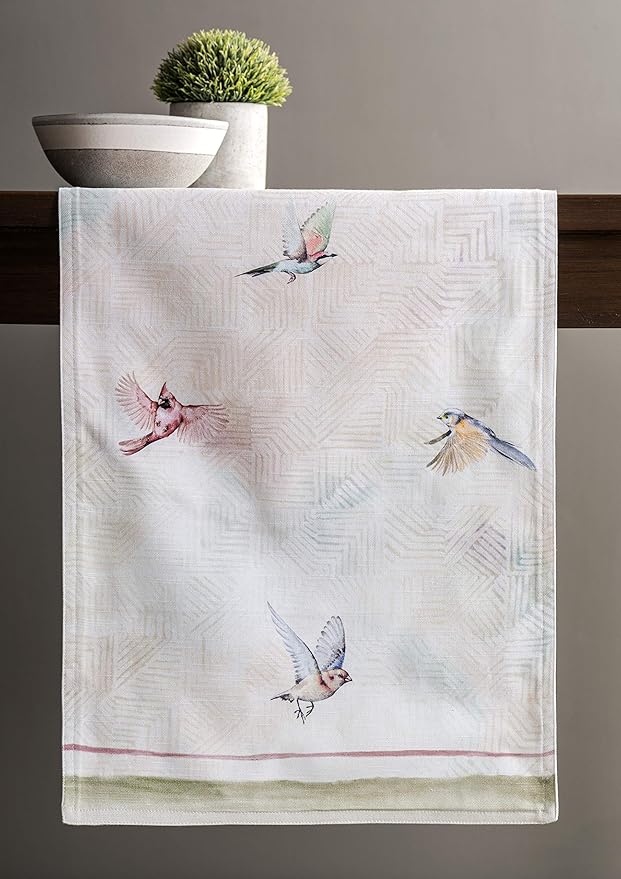 Maison d' Hermine Table Runner 100% Cotton Double Layer Table Runners 108 inches Long Decorative for Home Kitchen Dining Party Wedding Bridal Shower Spring Summer (Flying Birds, 14.50" x 108")