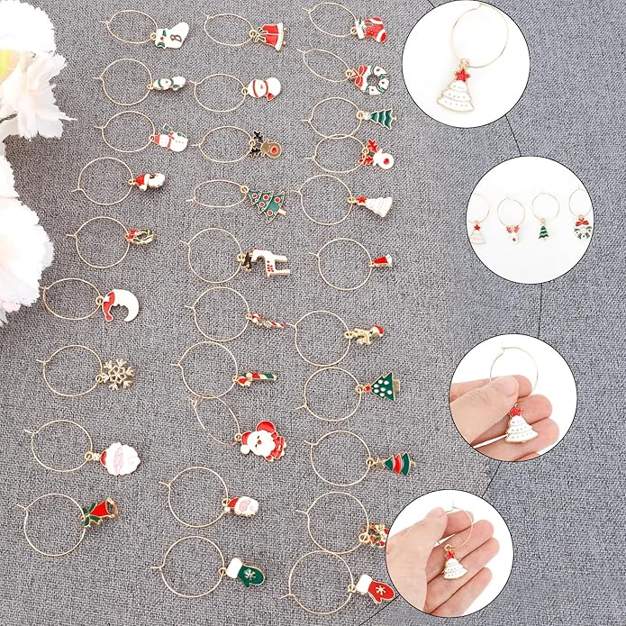 Wine Glass Charms Wine Charms for Stem Glasses Glass Markers Identifiers Tags for Christmas Tasting Party Favors Decorations