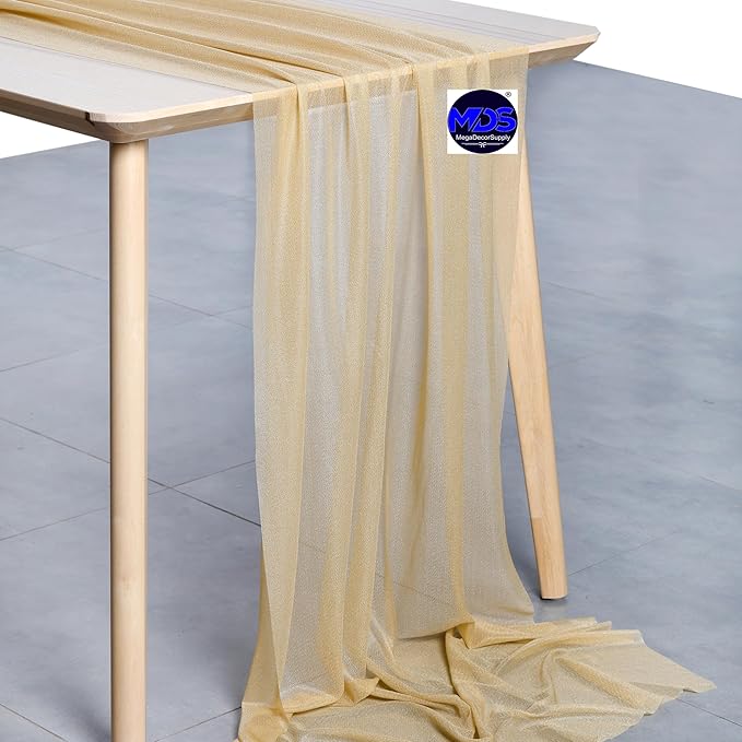 MDS 2 Pack 10ft Chiffon Table Runner 29 x 120 Inches Sheer Wedding Runner Romantic Rustic Table Runner for Wedding Decorations, Birthday Parties, Bridal Shower Party Arch Decor - Champagne Gold
