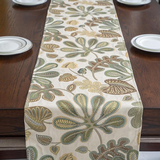 Mika Home Tropical Leaf Table Runner for Home Decor 13X72 Inches Green Brown Dining Table Decoration for Home