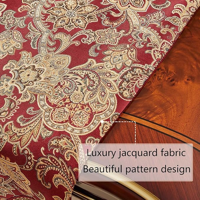 Luxury Vintage Table Runner 48 inches Long Embroidery Jacquard Fabric with Multi-Tassels Table Runners for Dining Room Dresser Wedding Christmas Thanksgiving Party Decorations (Red, 12X48inch)