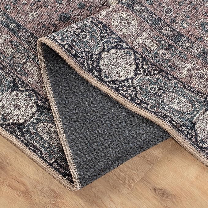 Bloom Rugs Washable Non-Slip 7 ft Runner - Cream/Green Traditional Medallion Runner for Entryway, Hallway, Bathroom, and Kitchen - Exact Size: 2.5' x 7'
