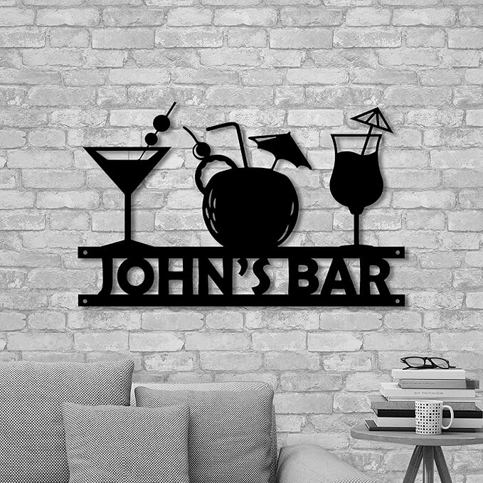 Custom Metal Bar Sign with LED Light Personalized Bar Theme Cocktail Metal Sign, Bar Theme Sign Wall Art Beack Bar Pub Decor Tiki Bar Decor