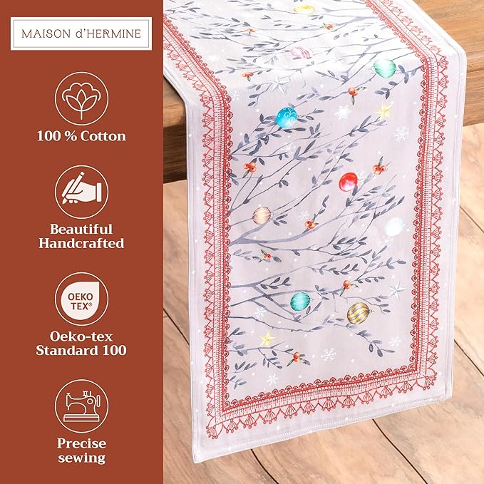 Maison d' Hermine Table Runner 100% Cotton Double Layer Table Runners 72 inches Long for Thanksgiving Christmas Decorations Home Kitchen Dining Party Wedding (Fairy Christmas, 14.5" x 72")