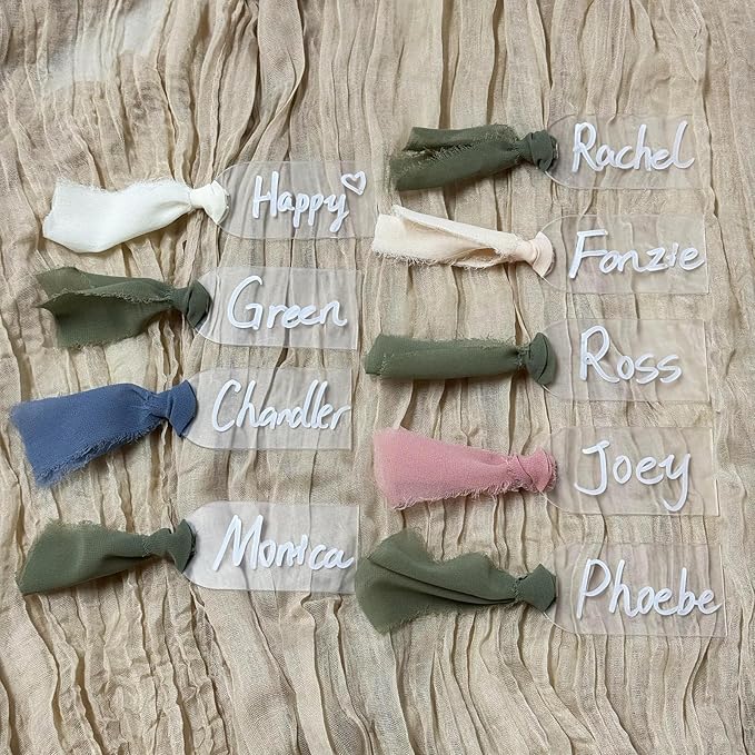 50Pcs Acrylic Place Card for Wedding Frosting Acrylic DIY Table Seating Cards Wedding Supplies with Green Ribbon