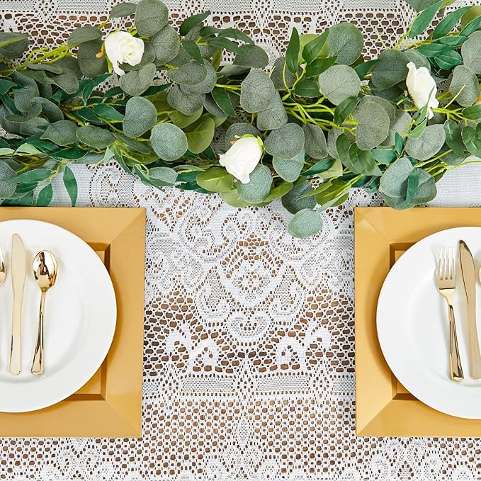 Juvale Lace Tablecloth - 60 x 97-Inch White Rectangular Table Cloth - Vintage Floral Scalloped Edge Elegant Dainty Tea Party Tablecloth & Wedding Reception Decor (Pack of 2)
