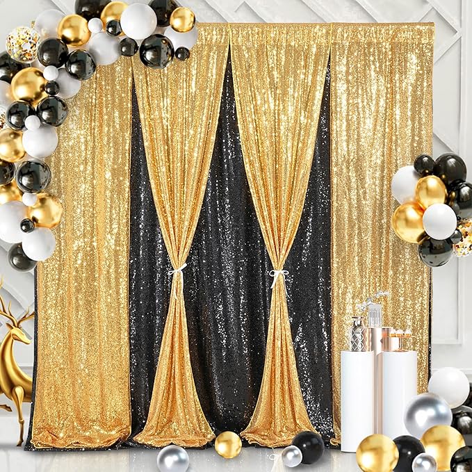 7ft x 7ft Gold Sequin Backdrop Curtain Glitter Photo Booth Backdrop for Wedding Birthday Baby Shower Event Decorations