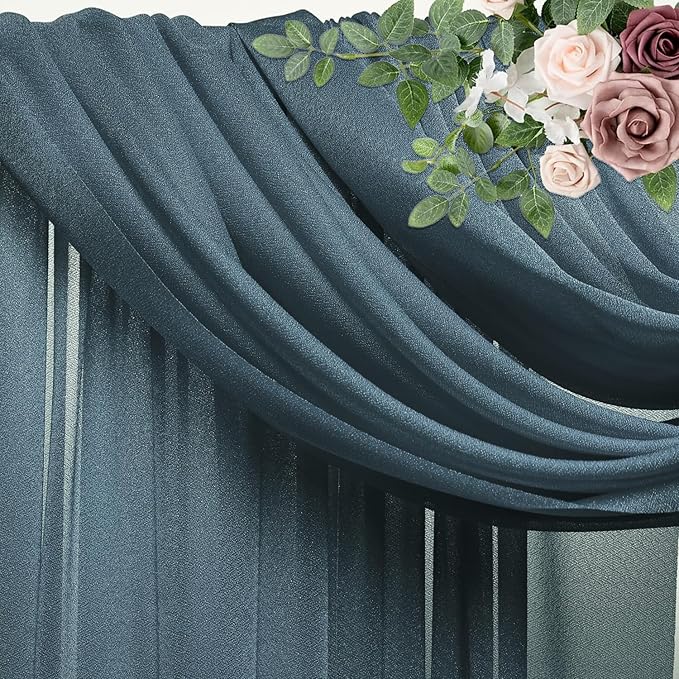 Wedding Arch Draping Fabric 6 Panels 28.7" x 20FT Grey Blue Sheer Chiffon Backdrop Drapes for Wedding Ceremony Birthday Party Bridal Shower Outdoor Decoration
